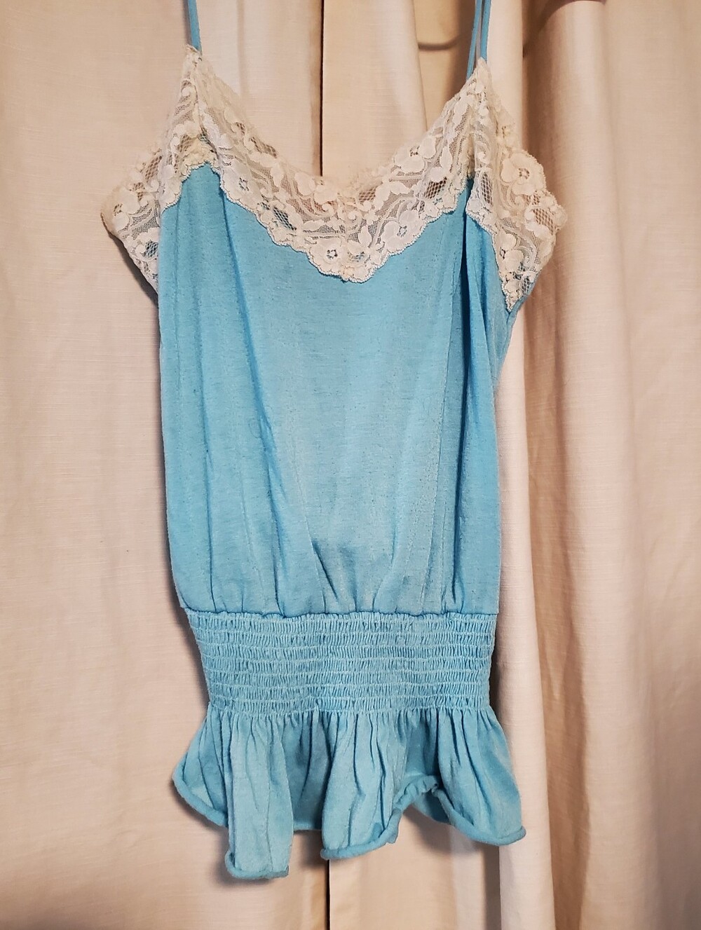 women's Blue tank top with lace